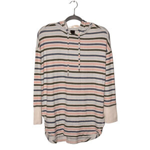 FREE PRESS NEW $30 Long‎ Sleeve Hooded Sleep Shirt Blue Multi Stripe Small